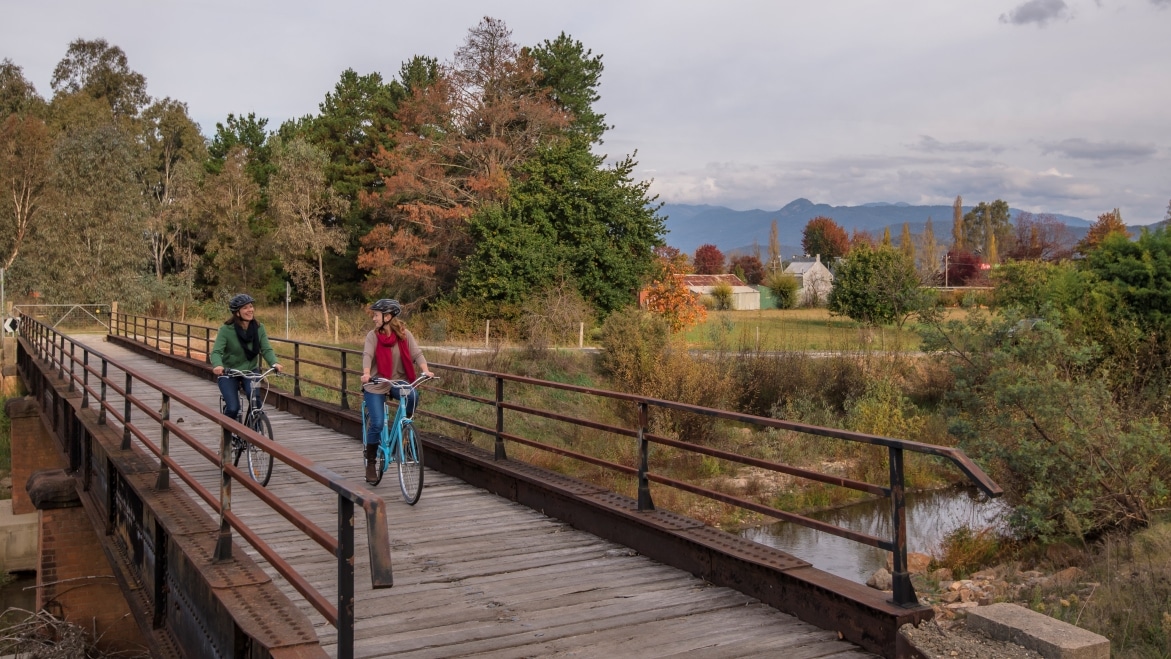 Cycling the Murray to Mountains Rail Trail in Myrtleford